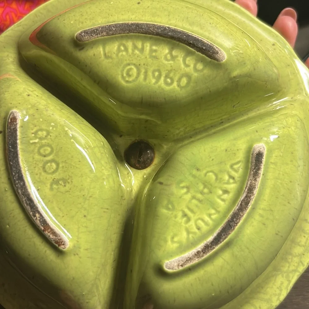 Lane & Co 1960 Ban‎ Nuys Cali - Green Ceramic Divided Serving Dish